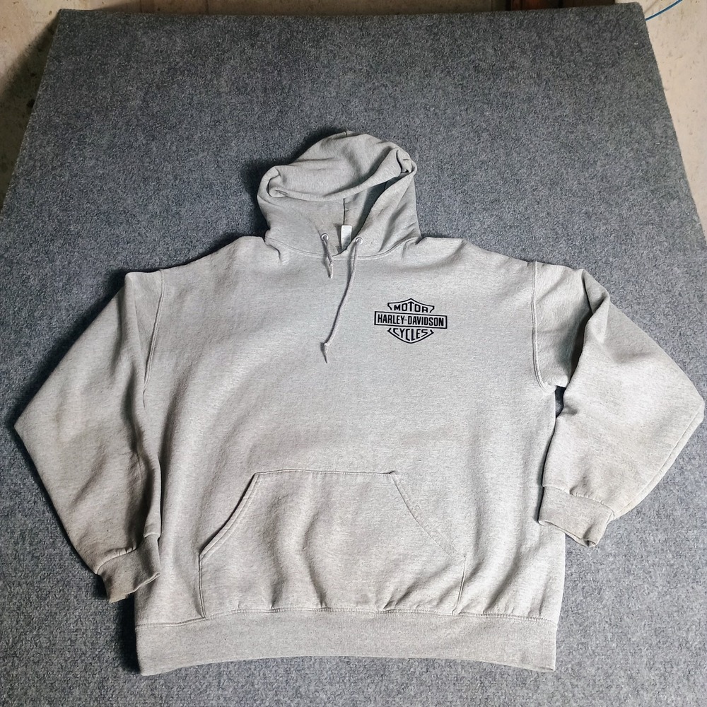 Harley Davidson Hoodie XL Gray Pullover Graphic Logo Jerzees NuBlend Sweatshirt